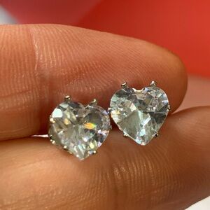 Heart-Shaped Silver Tone Stud Earrings